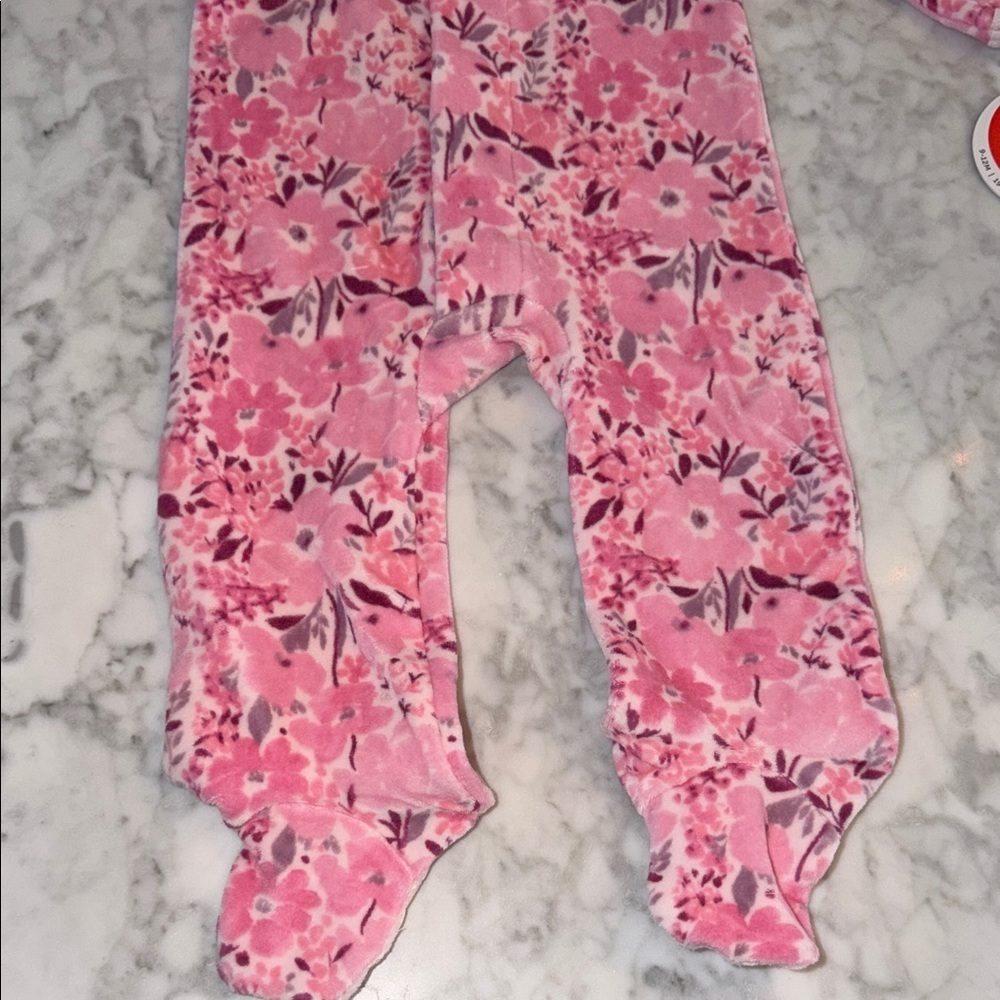 NWT Magnetic Me Velour Pink Floral Footie 9/12M - Picture 5 of 7